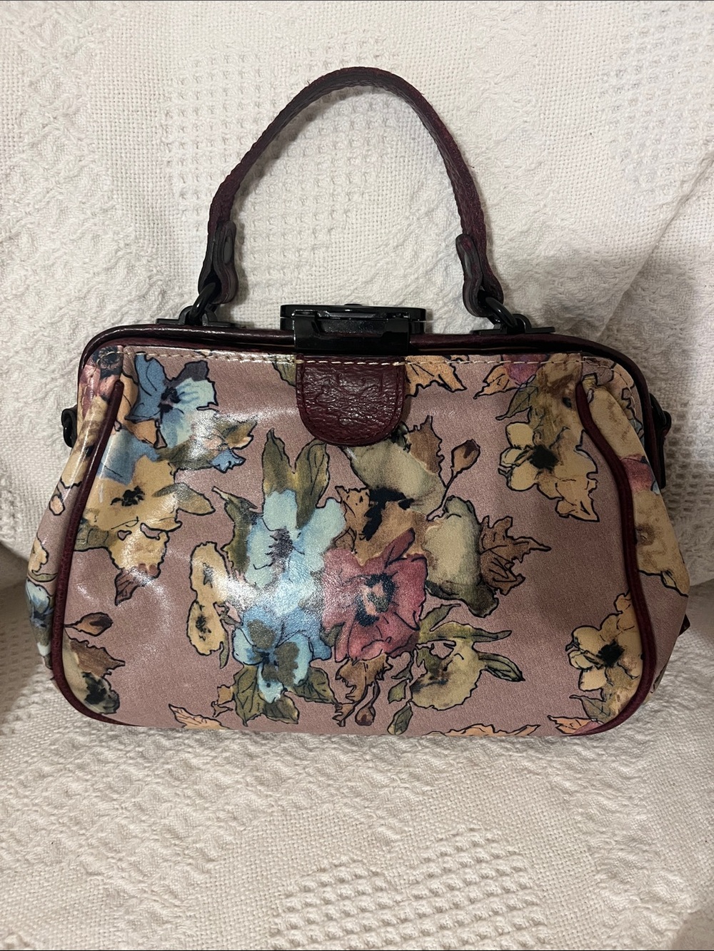 Patricia Nash Pink Floral Frame Satchel with Multicolor Blooms